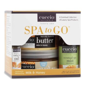 Spa To Go Kit - 8oz Sea Salt Scrub & 8oz Butter Blend, Scentual Spa Mist & Roll on Cuticle Oil - Milk & Honey - NEW